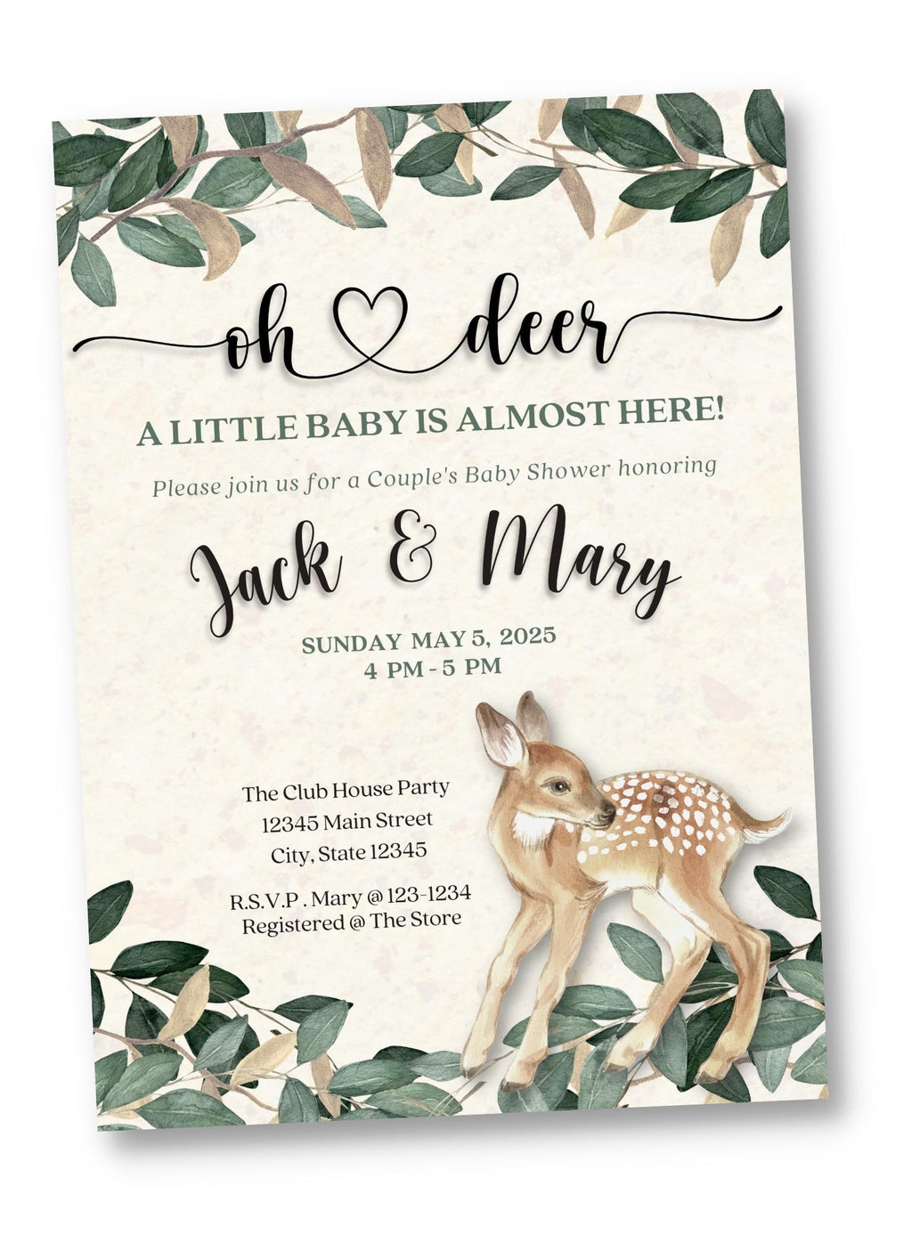 Personalized Deer Baby Shower Invite