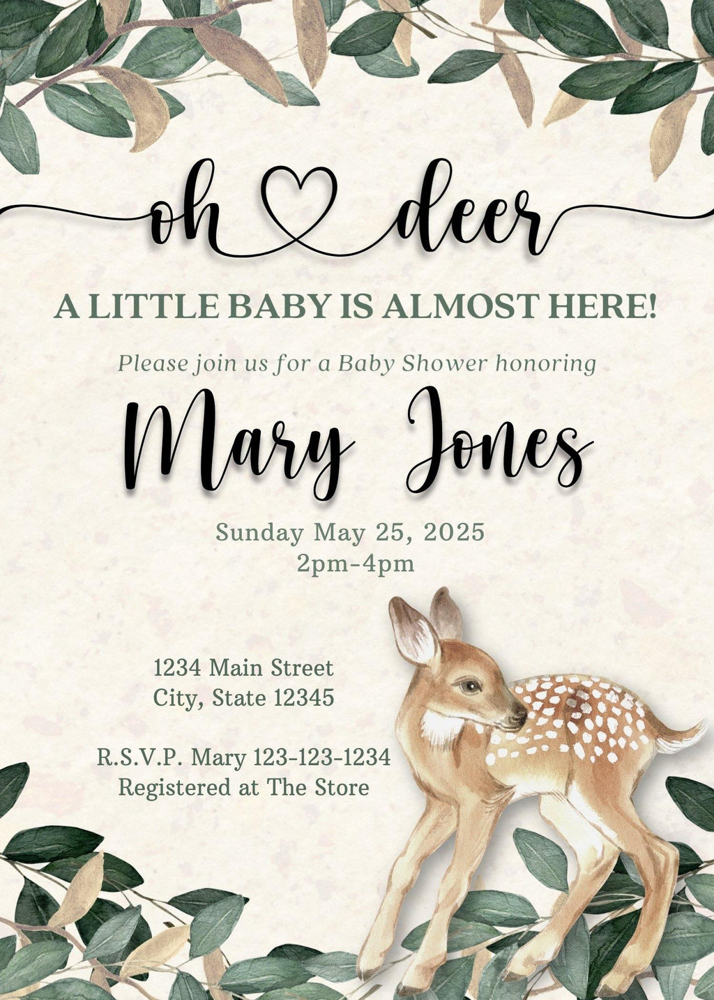 Personalized Deer Baby Shower Invite